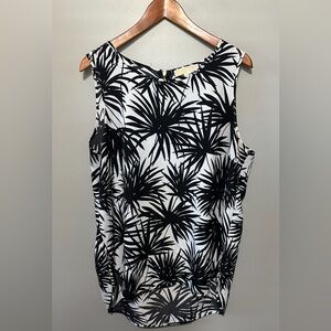 Michael Kors Sleeveless Tunic Top Silky Feel Black/White Palm Print XL LIKE NEW!
